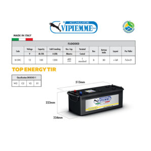 Аккумулятор VIPIEMME B159C TOP ENERGY 12V 185Ah EN1200A Аккумулятор VIPIEMME B159C TOP ENERGY 12V 185Ah EN1200A