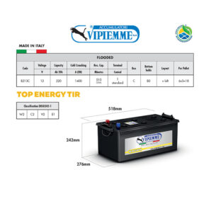 Аккумулятор VIPIEMME B213C TOP ENERGY 12V 220Ah EN1400A Аккумулятор VIPIEMME B213C TOP ENERGY 12V 220Ah EN1400A