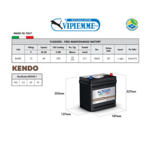 Acumulator VIPIEMME B438C KENDO 12V 40Ah EN330A Acumulator VIPIEMME B438C KENDO 12V 40Ah EN330A