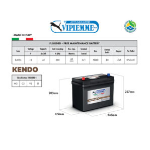 Acumulator VIPIEMME B451C KENDO 12V 45Ah EN360A Acumulator VIPIEMME B451C KENDO 12V 45Ah EN360A