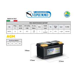 Аккумулятор VIPIEMME BM70C AGM L4 12V 80Ah EN810A Аккумулятор VIPIEMME BM70C AGM L4 12V 80Ah EN810A