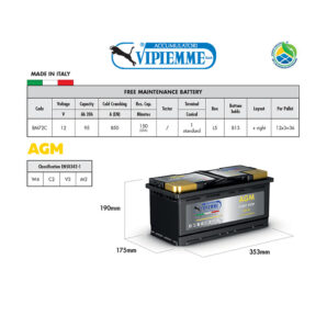Аккумулятор VIPIEMME BM72C AGM L5 12V 95Ah EN850A Аккумулятор VIPIEMME BM72C AGM L5 12V 95Ah EN850A