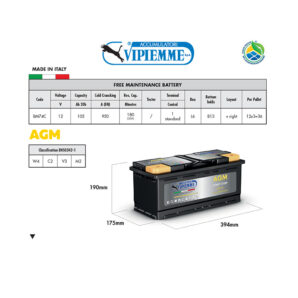 Аккумулятор VIPIEMME BM74C AGM L6 12V 105Ah EN950A Аккумулятор VIPIEMME BM74C AGM L6 12V 105Ah EN950A