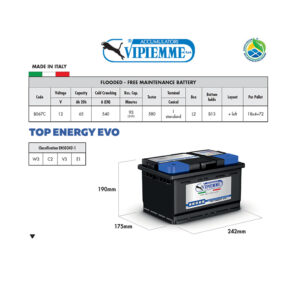 Аккумулятор VIPIEMME B067C L2 12V 65Ah EN580A Аккумулятор VIPIEMME B067C L2 12V 65Ah EN580A