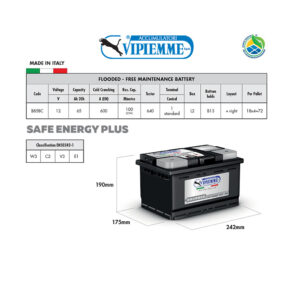 Acumulator VIPIEMME B858C L2 12V 65Ah EN640A Acumulator VIPIEMME B858C L2 12V 65Ah EN640A