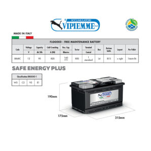 Acumulator VIPIEMME B868C L4 12V 95Ah EN850A Acumulator VIPIEMME B868C L4 12V 95Ah EN850A