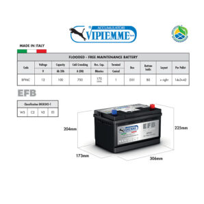 Acumulator VIPIEMME BF96C EFB D31 12V 100Ah EN810A