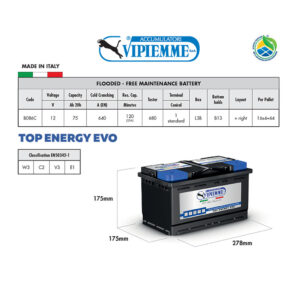 Acumulator VIPIEMME B086C L3B 12V 75Ah EN680A