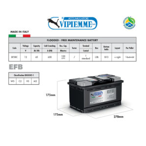 Acumulator VIPIEMME BF58C EFB L3B 12V 65Ah EN650A Acumulator VIPIEMME BF58C EFB L3B 12V 65Ah EN650A