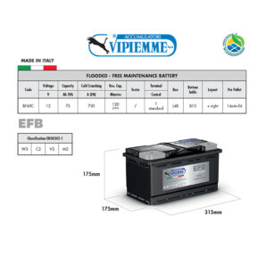 Acumulator VIPIEMME BF60C EFB L4B 12V 75Ah EN730A Acumulator VIPIEMME BF60C EFB L4B 12V 75Ah EN730A