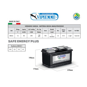 Acumulator VIPIEMME B862C L3 12V 80Ah EN730A Acumulator VIPIEMME B862C L3 12V 80Ah EN730A