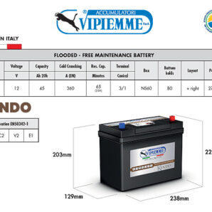 Аккумулятор VIPIEMME B452C KENDO 12V 45Ah DR EN360A Аккумулятор VIPIEMME B452C KENDO 12V 45Ah DR EN360A